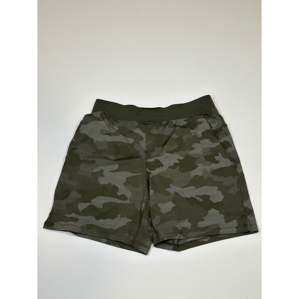 Lululemon THE Short Variegated Mesh Camo Max Dark Olive Mens 7 Inch Inseam